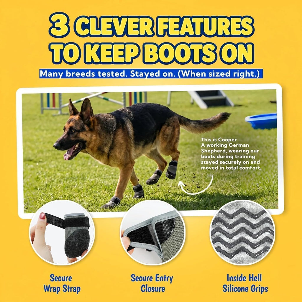 Super-Grippy, Comfortable Sole Dog Summer Shoes for Hot Pavement, S | Stay-On Dog Rain Booties with a Dewclaw-Friendly, Pet Boots for Hiking & Running, Puppy Waterproof Shoes for Small Dogs Paws