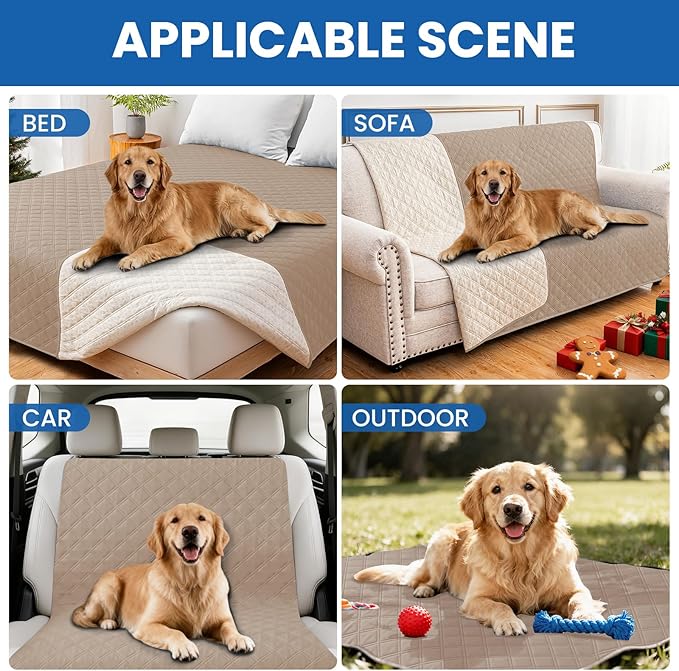 Waterproof Dog Bed Cover, Non-Slip Dog Blanket for Couch, Couch Covers for Dogs Washable, Pet Blanket for Furniture, Pet Bed Mat for Sofa, Car, Pet Supplies (82x102 Inch, Khaki)