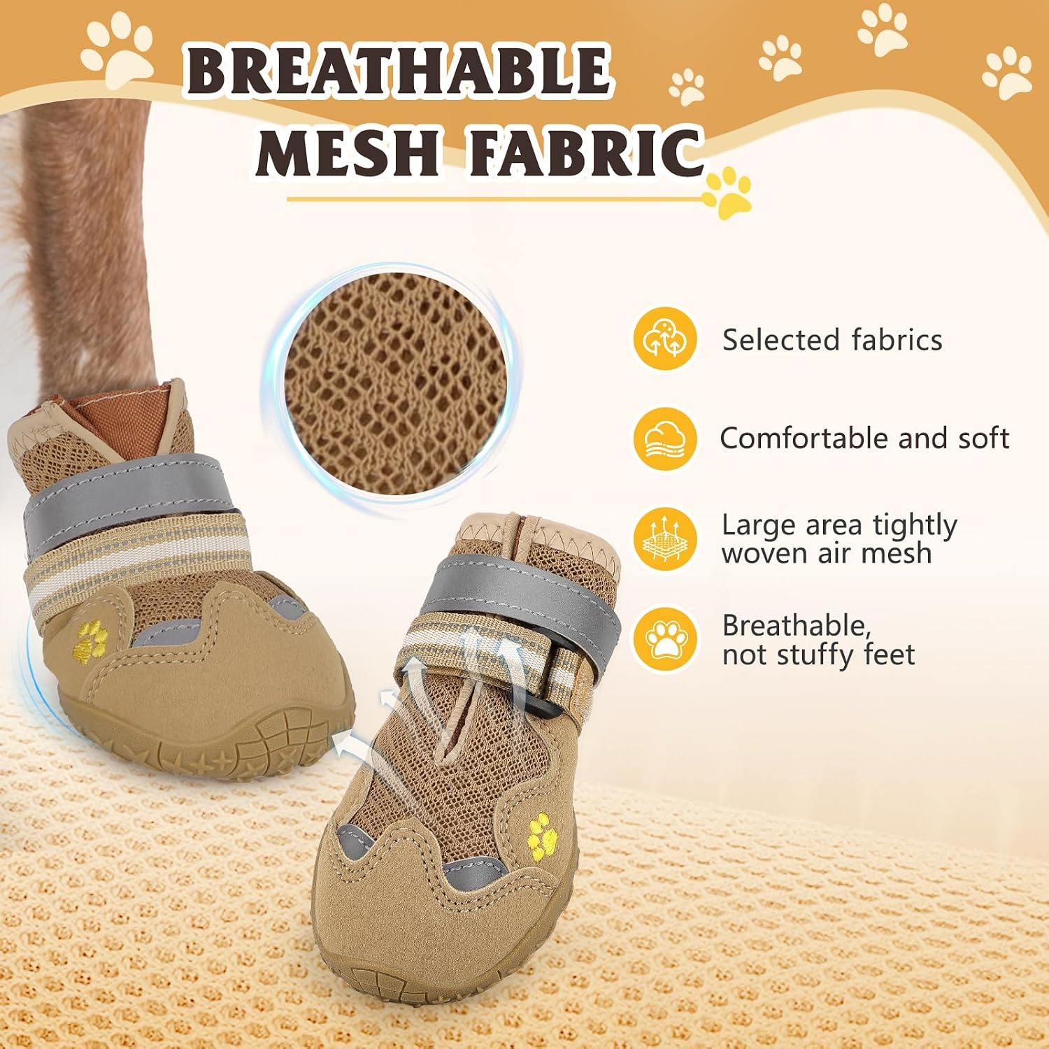 Dog Shoes for Large Medium Small Dog, Mesh Breathable Dog Shoes for Hot Pavement, Anti-Slip Dogs Boots Paw Protectors with Reflective for Outdoor Indoor Hardfloors