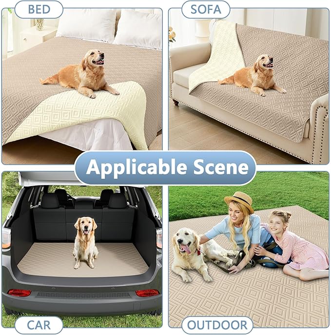 hyha Waterproof Dog Blanket, Soft Pet Bed Blankets, Waterproof Sofa Couch Cover for Dogs Washable, Reversible Pet Couch Covers for Sofa Furniture (82x102 Inch, Taupe/Beige)