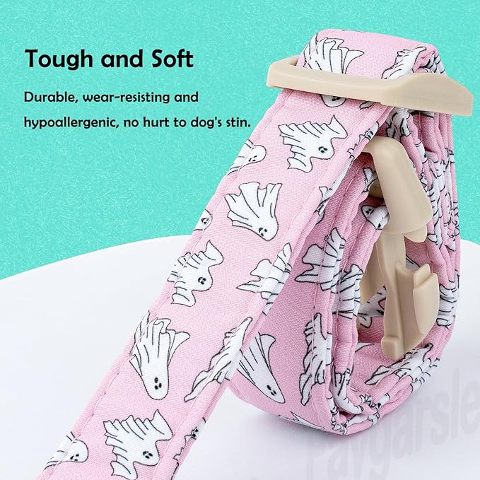 Faygarsle Pink Ghost Pattern Dog Collar with Charm, Halloween Pet Necklace, Adjustable Collar for Small Medium Large Dogs S