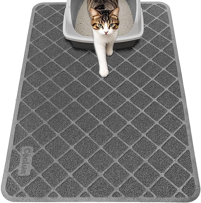 Cat Litter Mat Litter Trapping Mat, 24" x 17" Premium Durable PVC Grid Mesh with Scatter Control, Non-slip, Less Waste Cat Litter Box Mat, Soft on Kitty’s Paws, Urine Waterproof