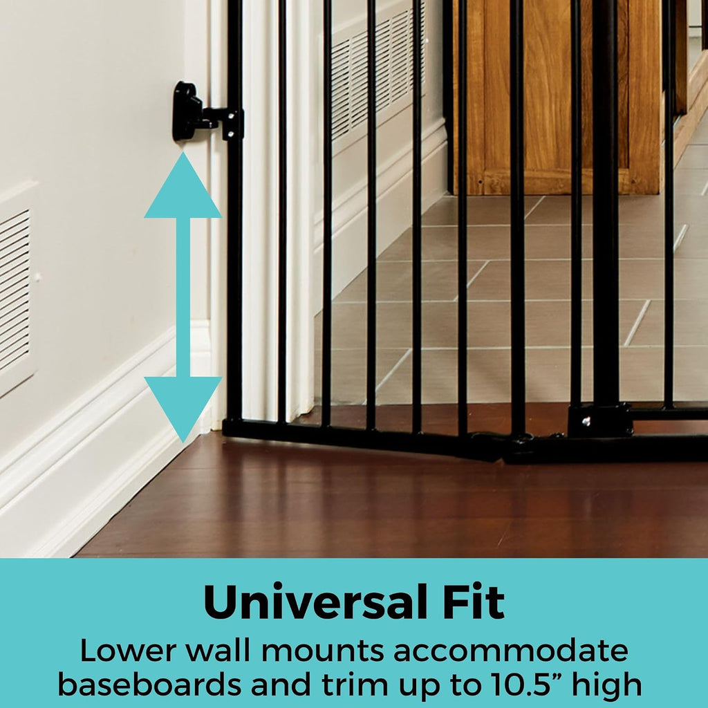 Toddleroo by North States - Deluxe Décor Universal Fit Safety Gate: Hardware Mounted Extra Wide Metal Baby Gate with Tall Baseboard Mounts, Adjustable Child Gate; 38.3" to 72" Wide; 30" Tall; Black