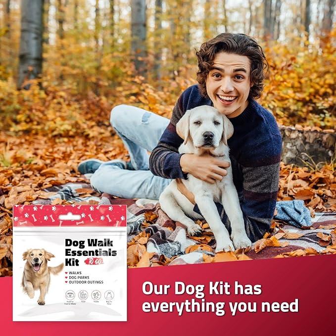 pH Advantage Dog Walking Essentials Kit – Includes Poop Bags, Disposable Water Bowl, Treats & Food – Travel-Friendly Pack Perfect for Walks, Hiking & Unexpected Emergencies - Red Style (1)
