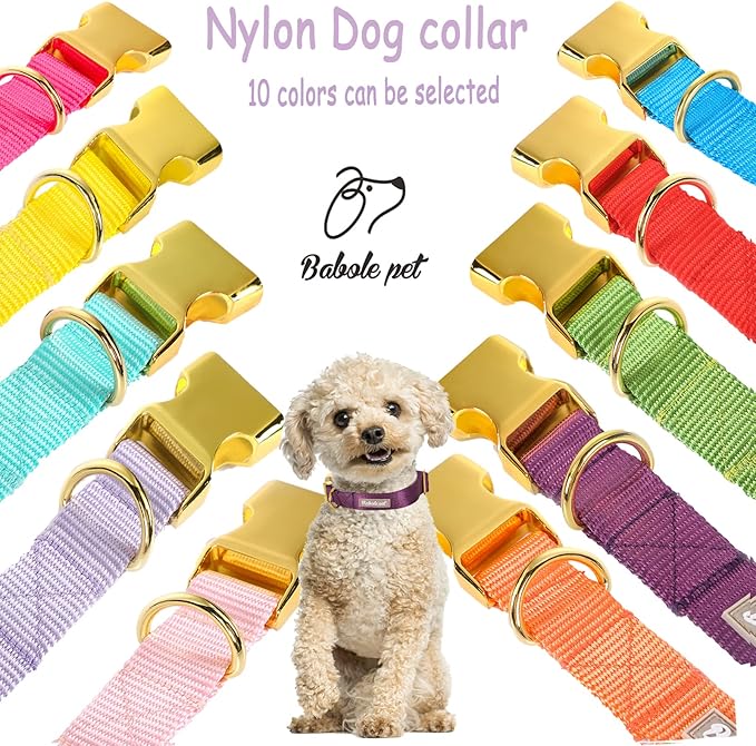 Nylon Dog Collar - Adjustable Deep Purple Soft Webbing Dog Collars for Small Medium Large Dogs Boy Girl Puppy Collar with Safety Metal Buckle L