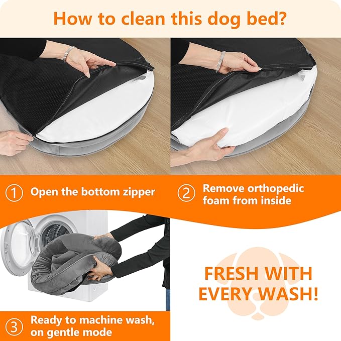 Dwanton Orthopedic Dog Bed for Extra Large Dogs with Gel Memory Foam, Waterproof Dog Sofa, Washable Pet Bed with Four Sided Bolster Cushion, Removable Cover & Non-Slip Bottom, 45", Medium Gray