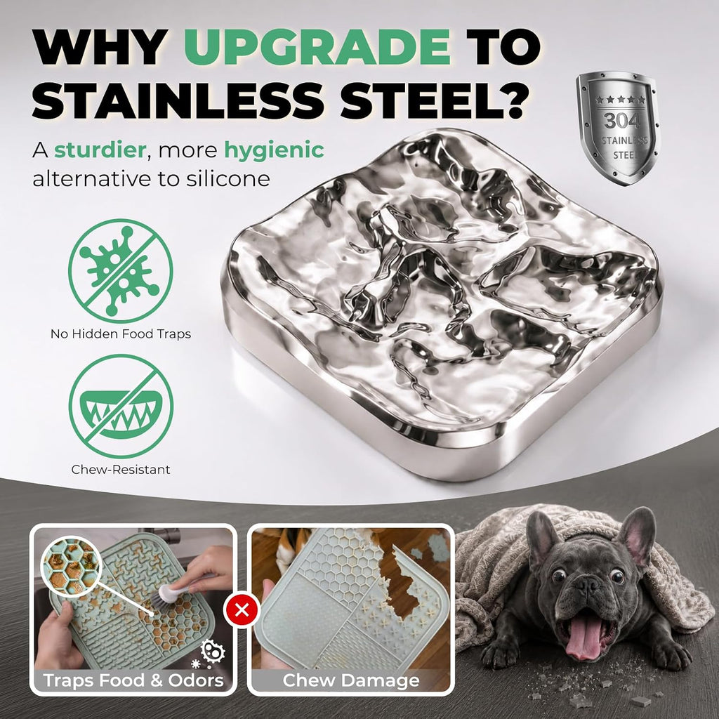 FXW IntoFlow Stainless Steel Dog Lick Mat, Patent Pending | Dishwasher Safe, Durable 304 Stainless Steel, 184 Textured Grooves, Grooming Support, For Soft Treats