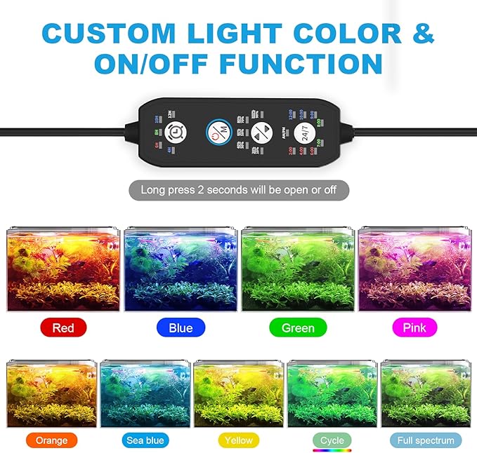 SEAOURA Led Aquarium Light for 24 Inch to 30 Inch Fish Tank, 24/7 Cycle and DIY Mode, Full Spectrum, 7 Colors, Auto On/Off, Adjustable Timer/Brightness, Fish Tank Lights with Extendable Bracket