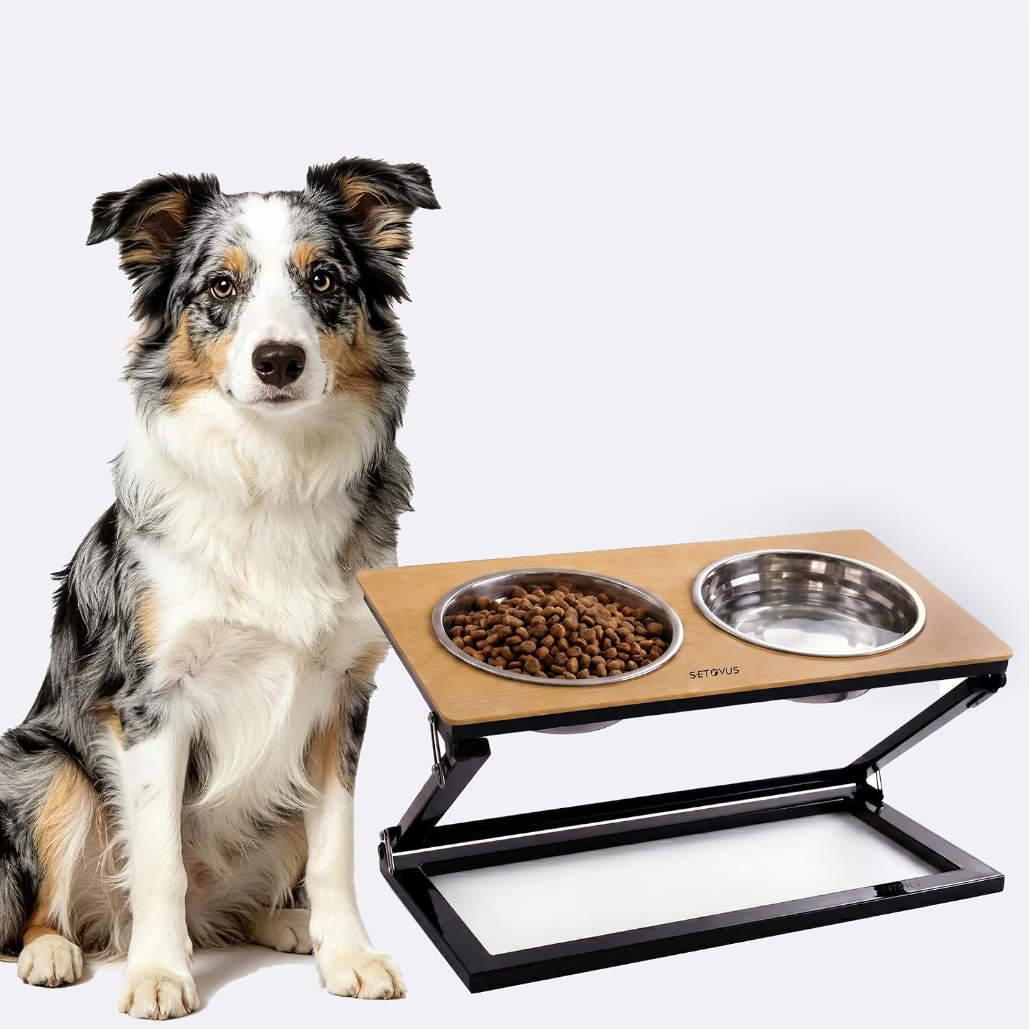 Elevated Dog Bowl, Adjustable Height and Tilt Angle Dog Bowl Stand | Precisely Adjust Height And Tilt Angle, Easy To Clean, Equipped With 2 Stainless Steel Food Bowls, Sturdy And Durable.