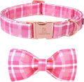 Lionheart glory Pink Plaid Dog Collar, Adjustable Dog Collar with Bowtie, Pet Gift Girl Collar for Dog Soft Bowtie Dog Collars for Small Dogs