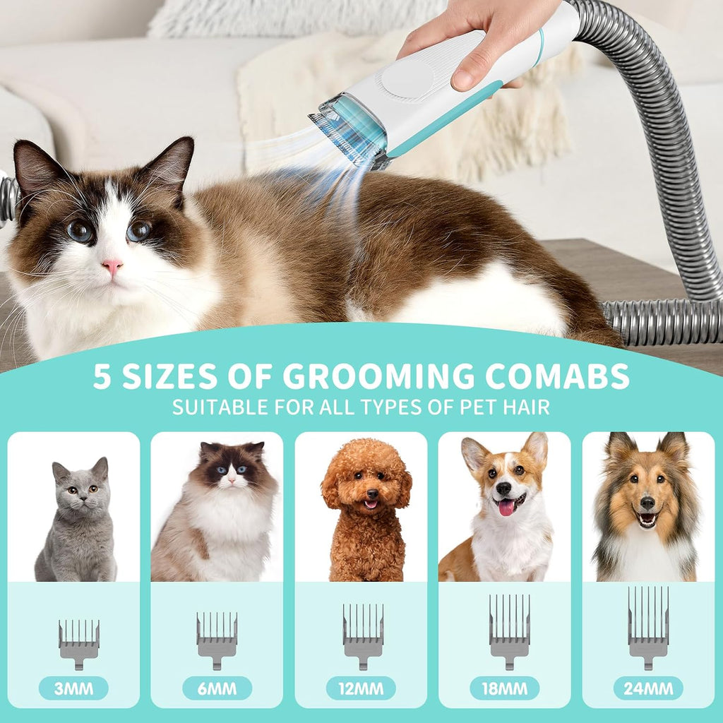 Dog Grooming Clippers Vacuum Kit - 11000PA Suction Powerful Dog Hair Vacuum - 6 in 1 Low Noise Cat Shedding Brush Trimmer Tool with 1.5L Dust Cup for Cleaning Pet Hair (6 Accessories)