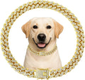 Luxury Cuban Link Dog Collar Gold Crystal Secure Buckle Metal Chain Necklace Jewelry for for Small Medium Large Dog Cats(Glod 8inch)