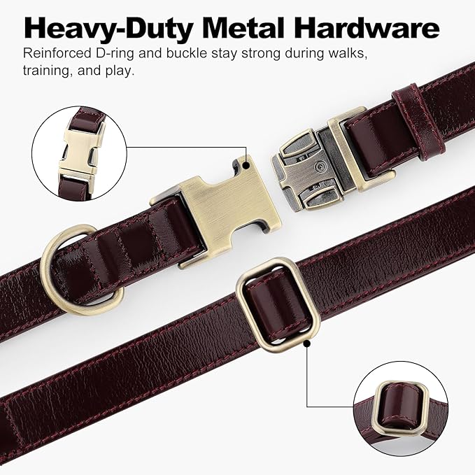 Plutus Pet Genuine Leather Dog Collar – Adjustable Pet Collar with Quick Release Metal Buckle, Soft Real Leather for Small Medium Large Dogs, Heavy Duty & Skin-Friendly (Copper Brown, XS)