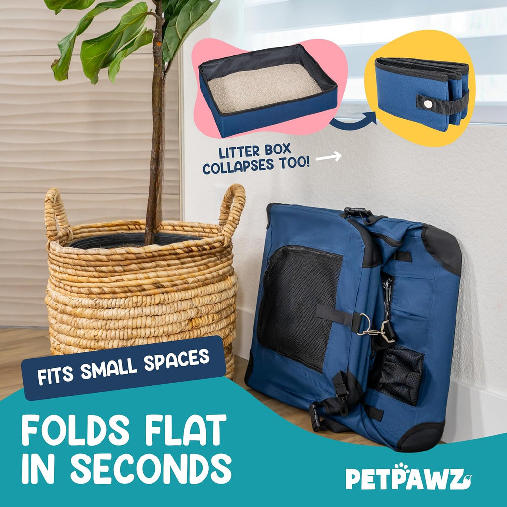 Soft Pet Carrier & Dog Carrier with Travel Litter Box & Collapsible Bowl 24x17x17 – Large Cat Carrier & Small Dog Crate for Car, Vet Visits, Home & Traveling