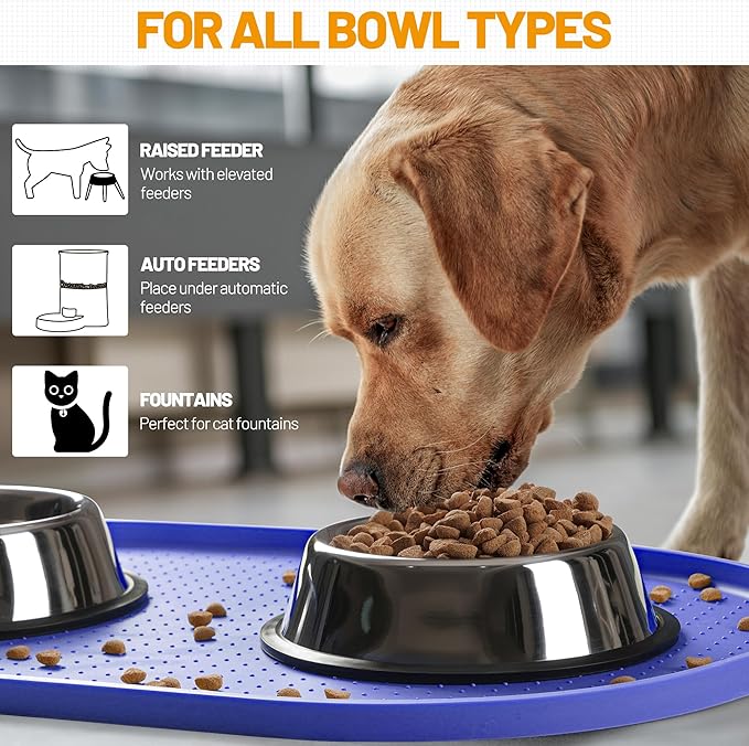 Hubulk 100% Waterproof Silicone Pet Feeding Mat with Raised Edge for Food and Water, Dog Bowl Mats, Cat Bowls Placemat with High Lip Protects Floor for Cats and Dogs (Purple, 19" L x 12" W)
