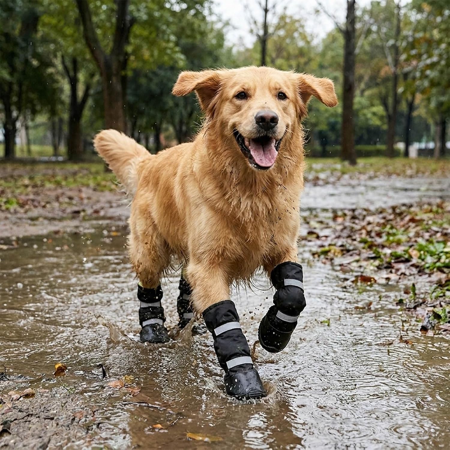 Enjoying Dog Winter Boots for Medium to Large Dogs, 4 PCS Anti-Slip Dog Rain Booties with Reflective Magic Tapes, Waterproof Boots for Long Legs Dogs, Warm Pet Shoes for Snowfield, Black, Size #3