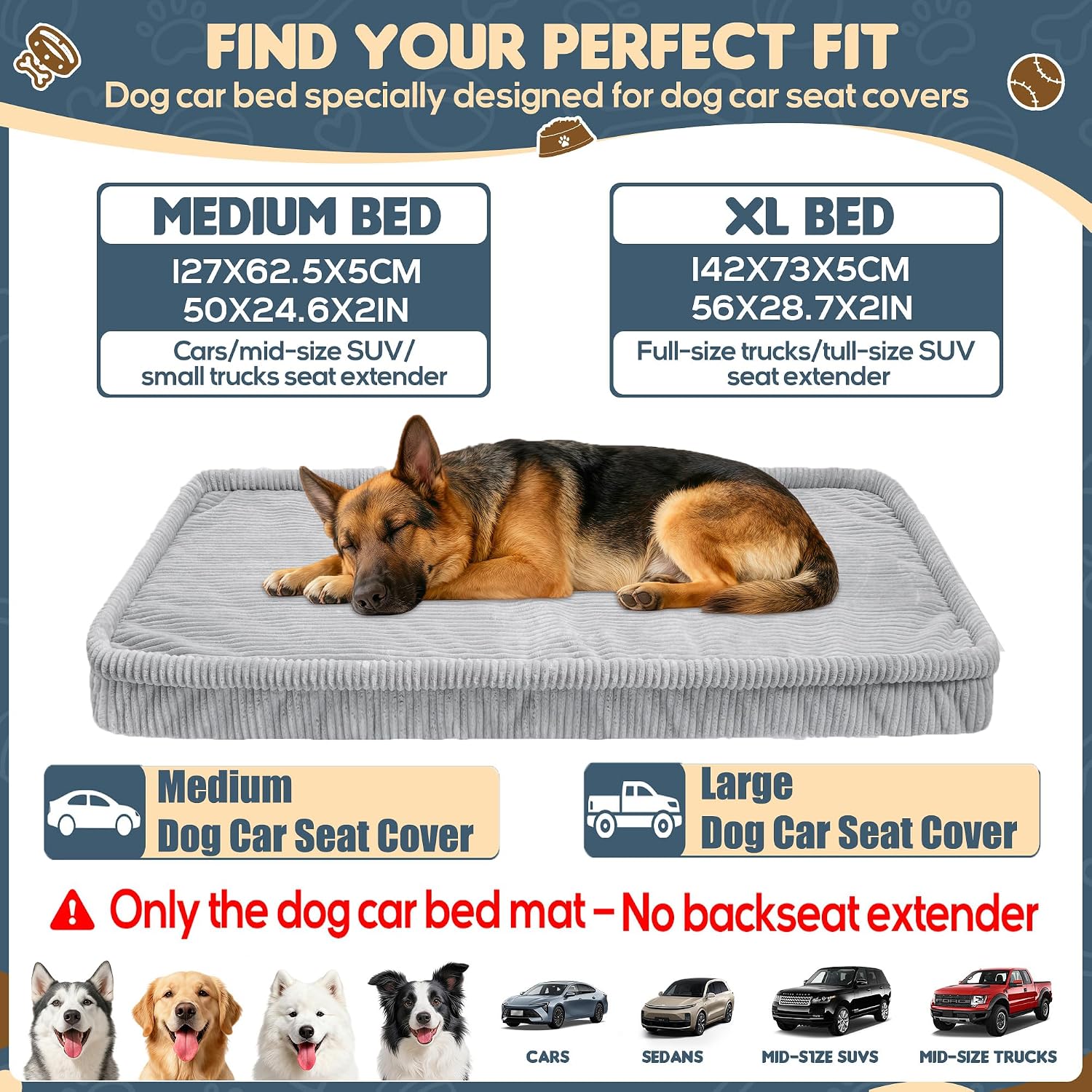 Loiion Dog Car Bed, Non-Slip Backseat Extender Pet Mat 56"x28.7"x2" | Removable, Washable Dog Bed With Waterproof Liner Protects Car Seats, Anti-Slip Travel Bed For Dogs