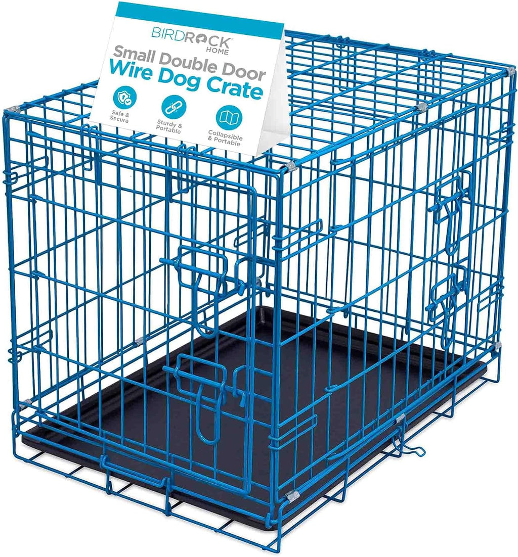 Internet's Best Double Door Steel Crates Collapsible and Foldable Wire Dog Kennel, 24 Inch (Small), Blue