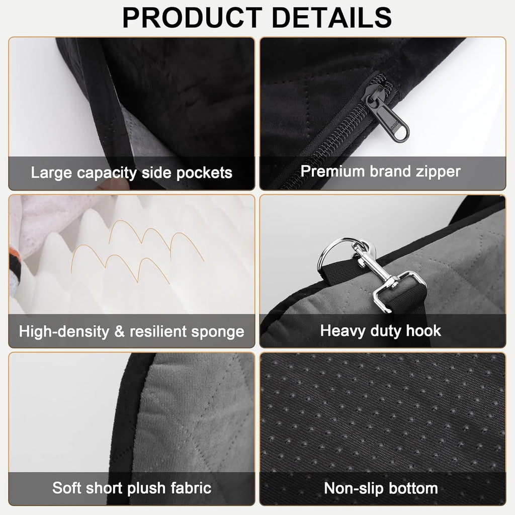 Dog Car Seat for Small/Medium Dogs,Pet Dog Booster Car Seat Puppy 15-35 lbs with Soft 4+2in Detachable Pads Detachable Elevated Cushion and Washable Cover Safety Belt Storage Pockets Easy to Install