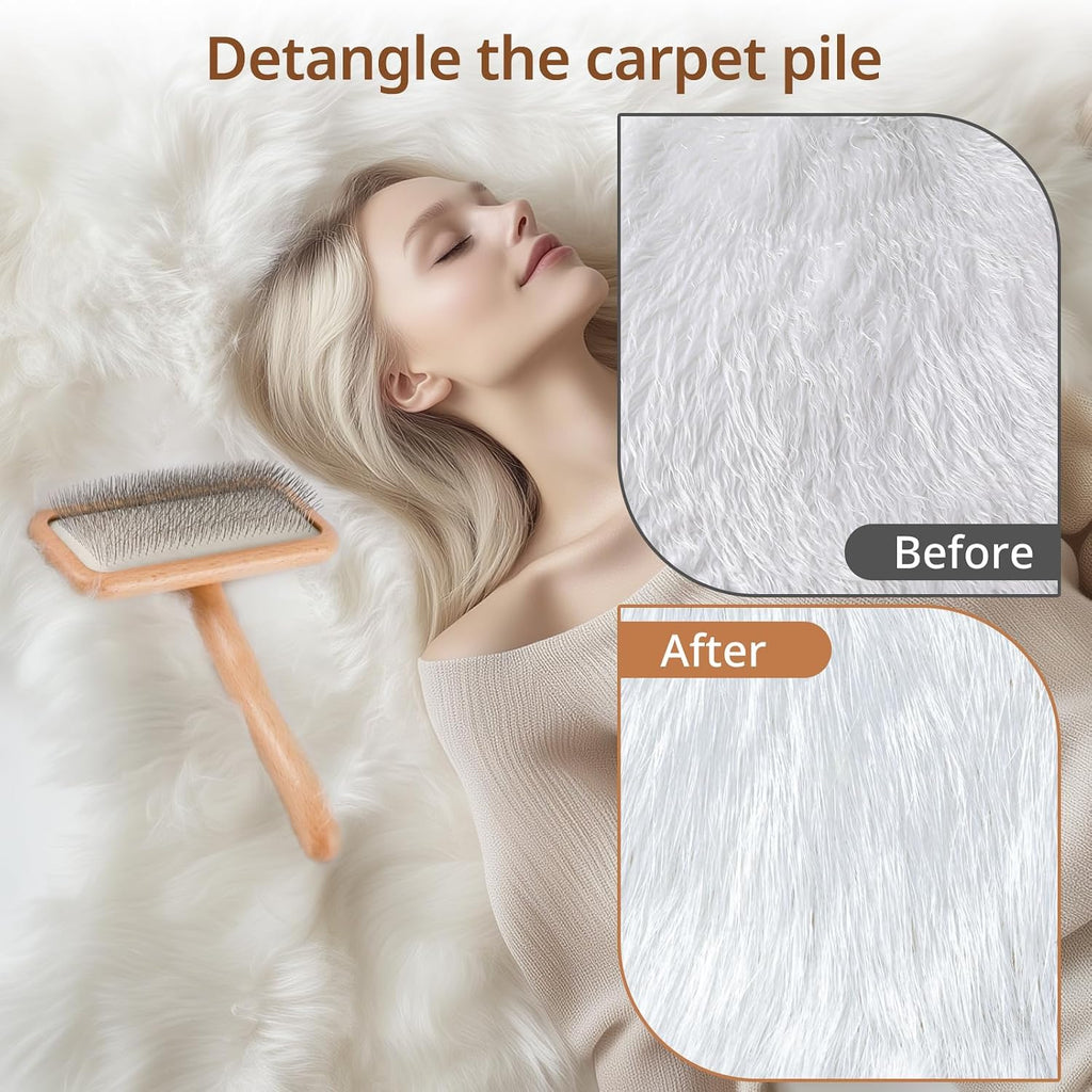 Sheepskin Wool Brush - Carpet Rake Tool | for Pet Hair Removal and Household Fabric Care