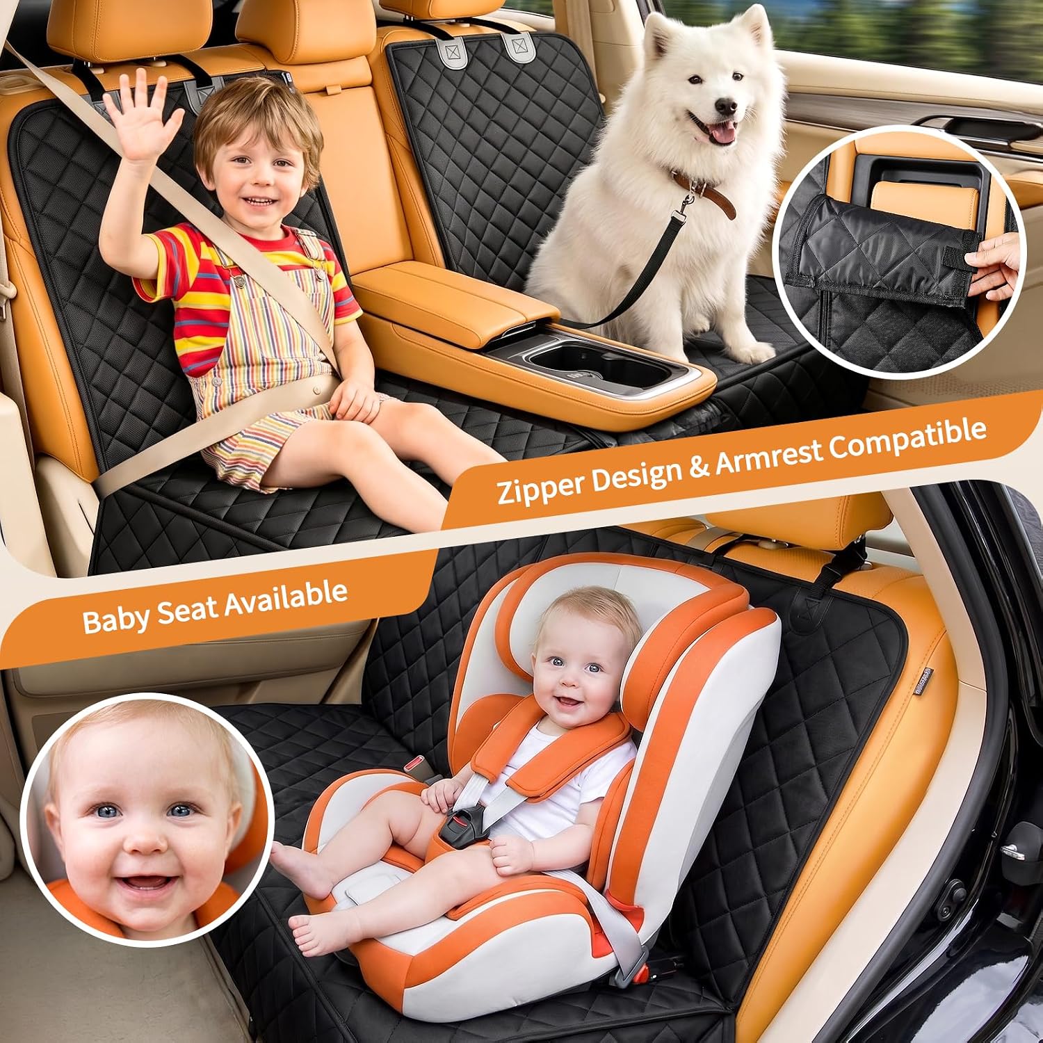 Yuntec Dog Car Seat Cover for Back Seat Pet Seat Cover (55” Width) - Black | Waterproof Rear Seat Protector Scratchproof Back Car Seat Cover fits Middle Armrest for Cars Suvs Truck