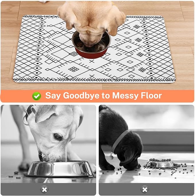 Absorbent Pet Dog Bowl Mat for Food and Water, Pet Cat Food Feeding Mat with Non Slip Rubber Backing, Dog Food Mats for Floors Waterproof, 12"x20"