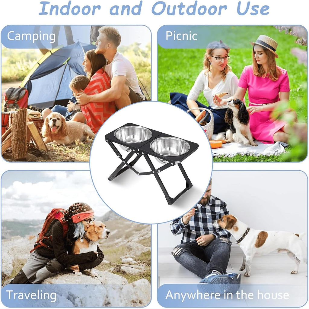 Foldable Elevated Dog Bowl Holder with 2 Large 58oz Stainless Steel Bowls, 10.2" Tall Raised Dog Bowl Stand for Medium/Large Breeds with Silicone Mat, Indoor and Outdoor Use