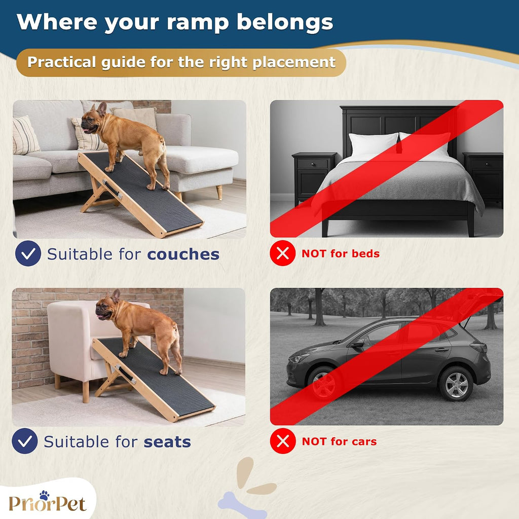 Dog Ramp for Couch – Non-Slip, Sturdy Build Foldable Wooden Dog Ramp – Supports up to 200 lbs – 7 Adjustable Heights (14"–20.5") – Enhanced Stability – Birchwood Pet Ramp for Small Dogs – Natural