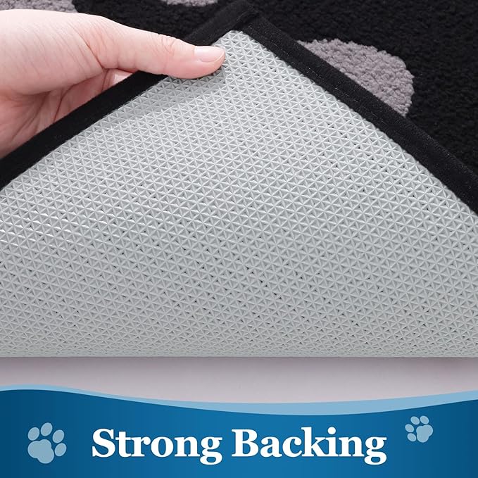 Buganda Dog Door Mat for Muddy Paws, Absorbent Dirt Trapper Washable Indoor Doormats, Non Slip Low-Profile Mud Mat for Dogs, Front Entrance Doormat for Inside Floor (36x24 Inches, Black and Grey)