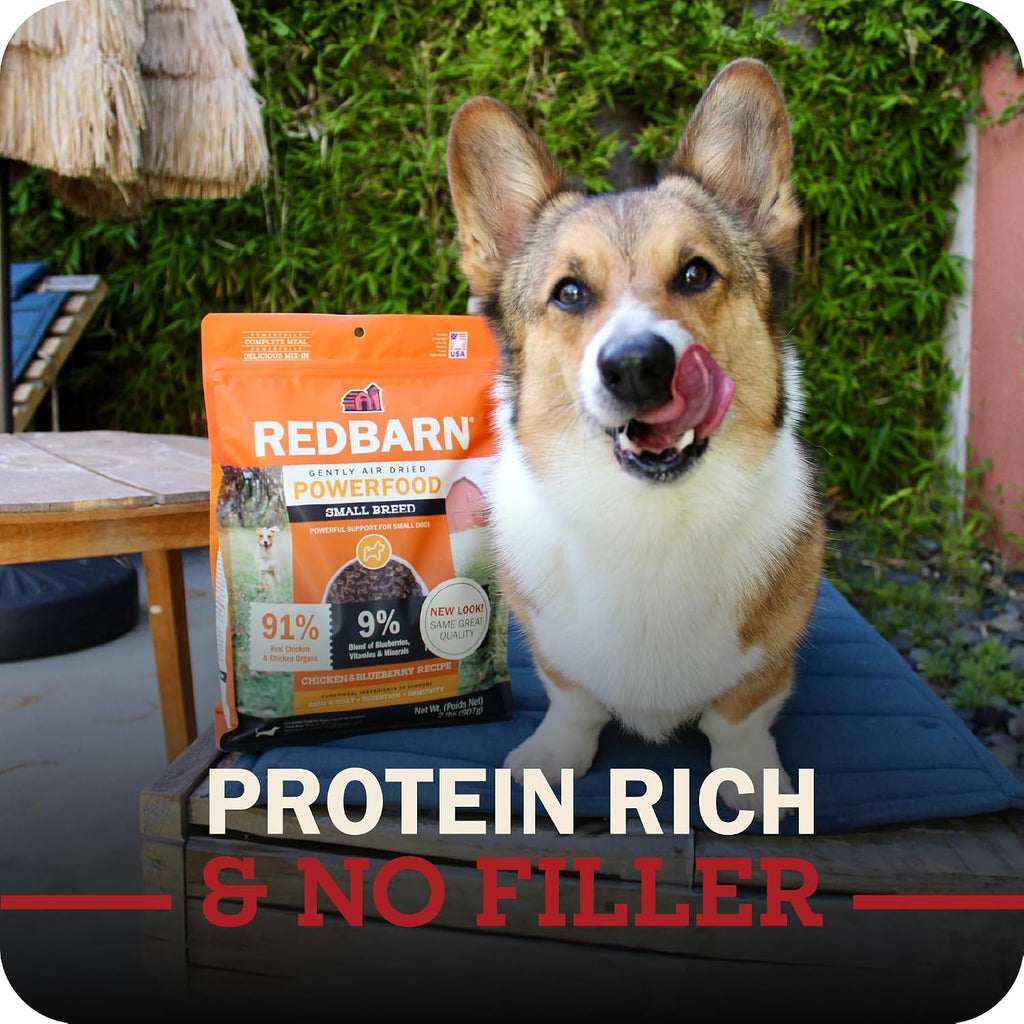 Redbarn Powerfood Air Dried Dog Food Small Breed Recipe 2 lbs - 91% Chicken & Chicken Organs with Blueberries Prebiotics Postbiotics Grain Free Wholesome Pet Food Made in USA