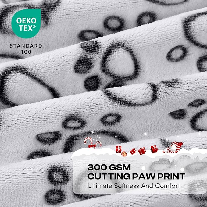 Luciphia Premium Soft Dog Blanket for Small Medium Large Dogs Washable 300GSM Fluffy Warm Fleece Puppy Cat Paw Print Pet Flannel Pcs2 Grey Paw L(41"x31")