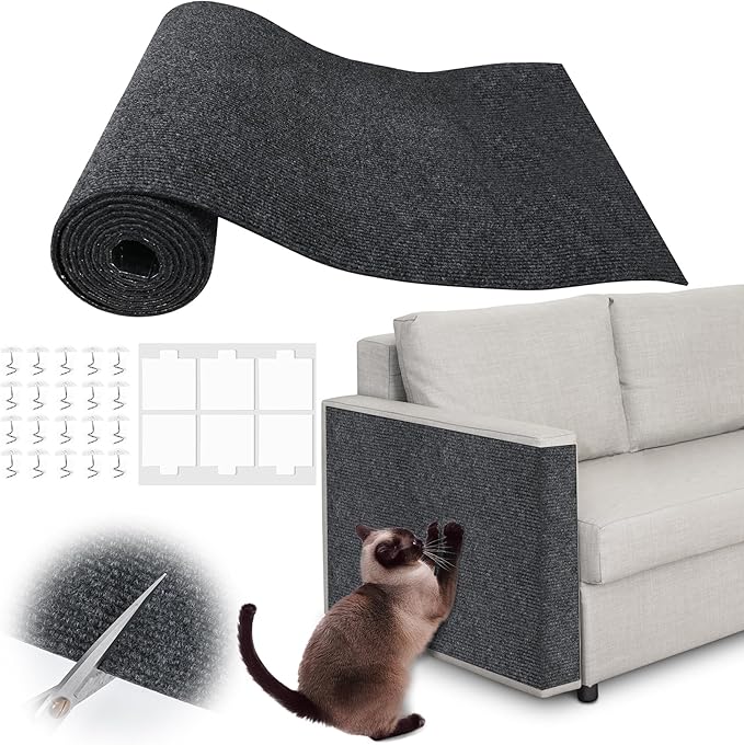 Cat Scratch Furniture Protector - 100" x 13.8" Trimmable Self-Adhesive Cats Claws Scratch Pads, DIY Cat Climbing Couch Protector for Scratch Post Cat Tree Replacement Indoor (Dark Gray)