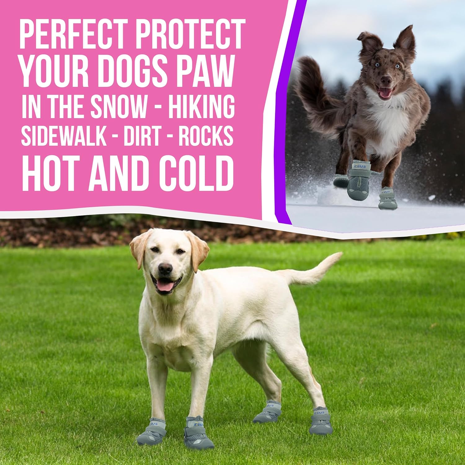 Dog Boots – Breathable Paw Protectors, Anti-Slip Sole (4 Pack, Size 3, Army Grey), for Medium Dogs | Hiking, Hot Pavement & Winter Snow | Adjustable Straps with Reflective Safety Design