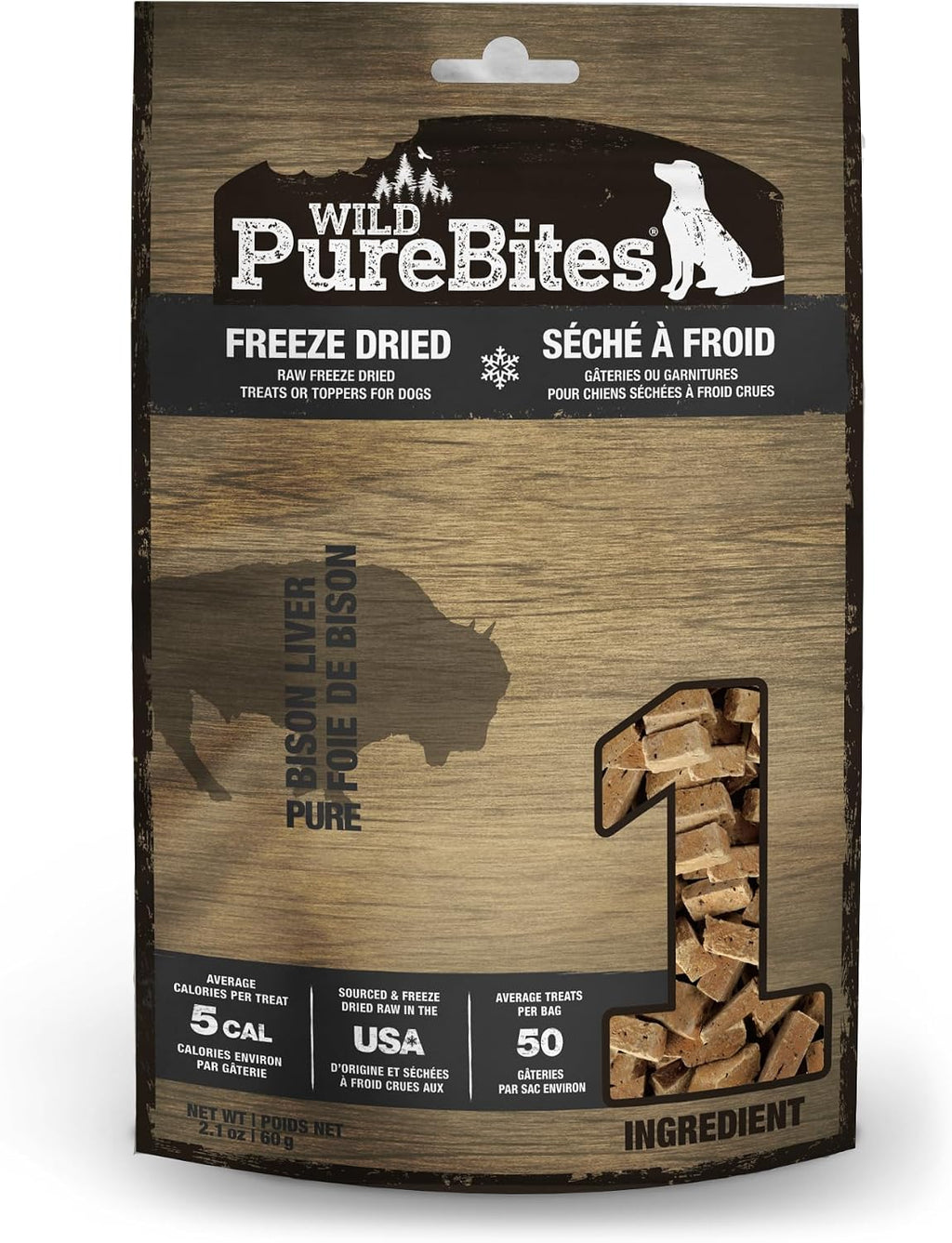PureBites Wild Bison Single Ingredient Freeze Dried Dog Treats, 2.1 oz | 100% Bison, Freeze Dried Raw in USA, High-Value Training Reward, 5 Calories/Treat, No Fillers