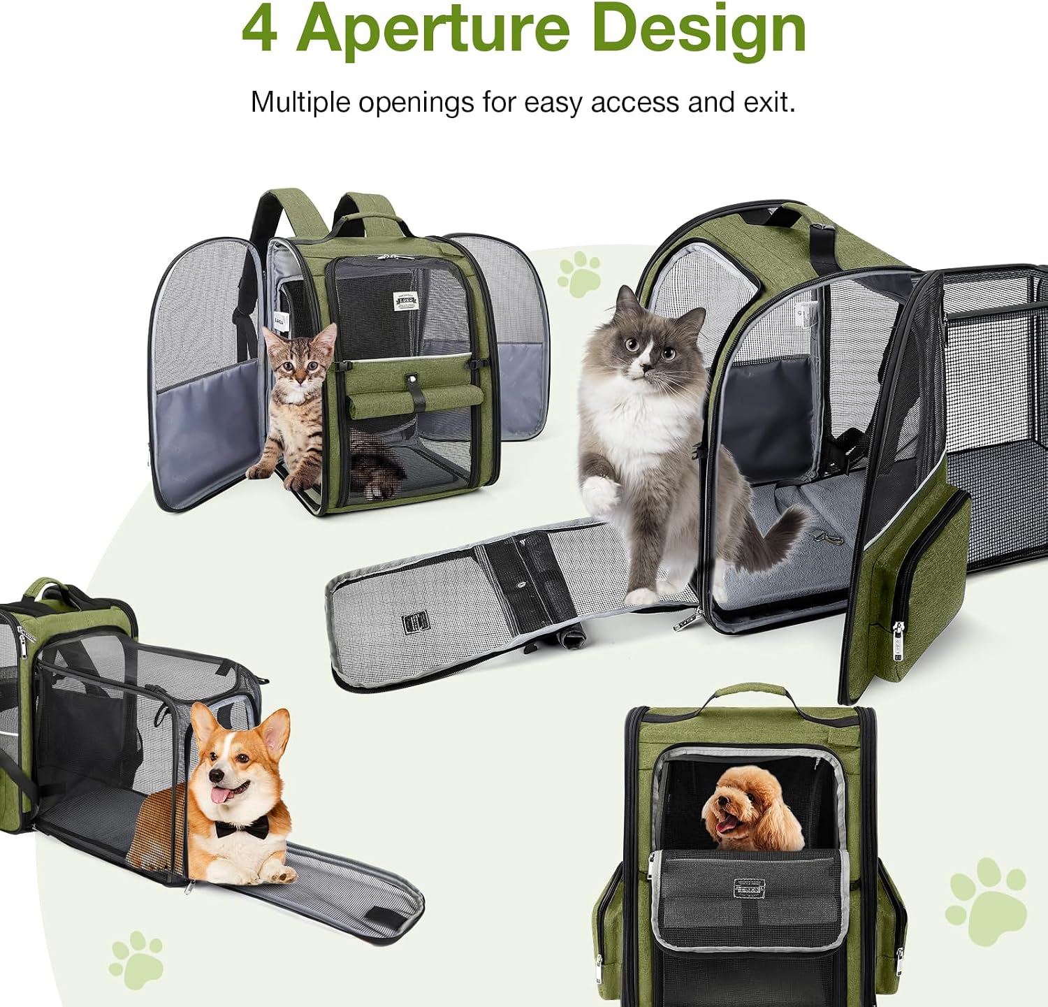 Large Cat Backpack Carrier Expandable Pet Carrier Backpack for Small Dogs Medium Cats Fit Up to 18 Lbs, Dog Backpack Carrier, Foldable Puppy Backpack Carrier for Travel,Dark Green, Large