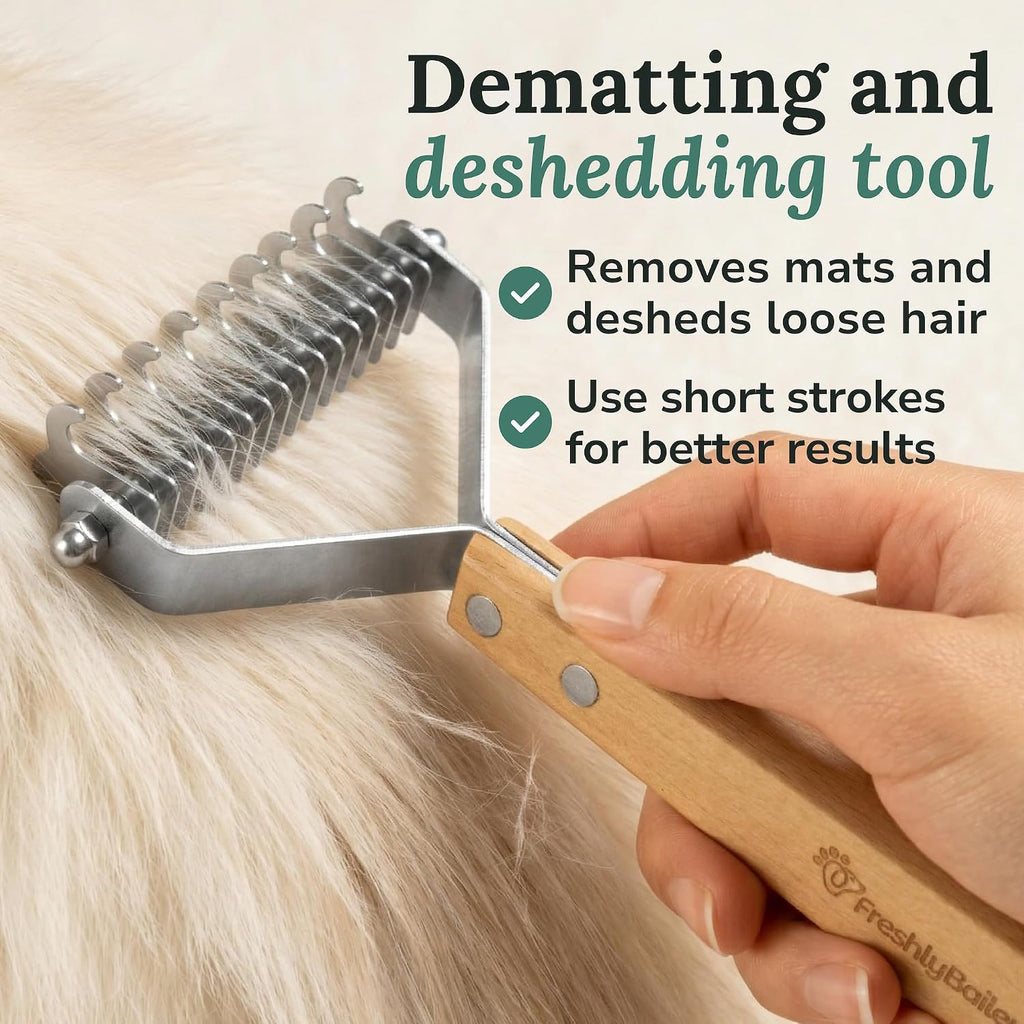 Dematting Comb for Cats and Dogs, Mat Remover and Deshedding Grooming Tool, Safe Detangler for Matted Fur, Double Sided Undercoat Rake