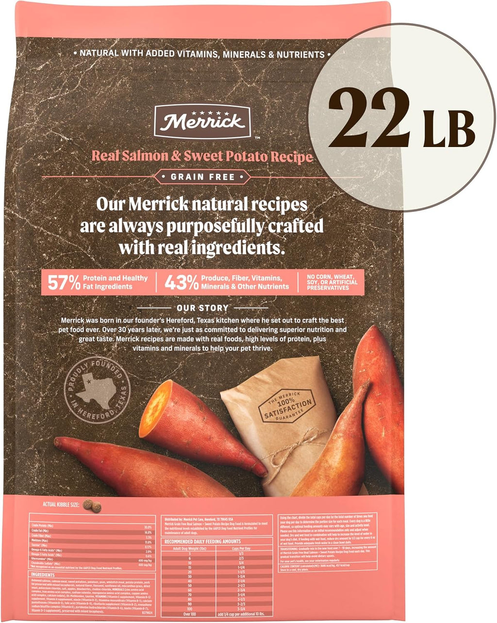 Merrick Premium Grain Free Dry Adult Dog Food, 22 lb Bag | Wholesome, grain-free natural kibble made with real Texas beef and sweet potato, 70% protein from animal sources