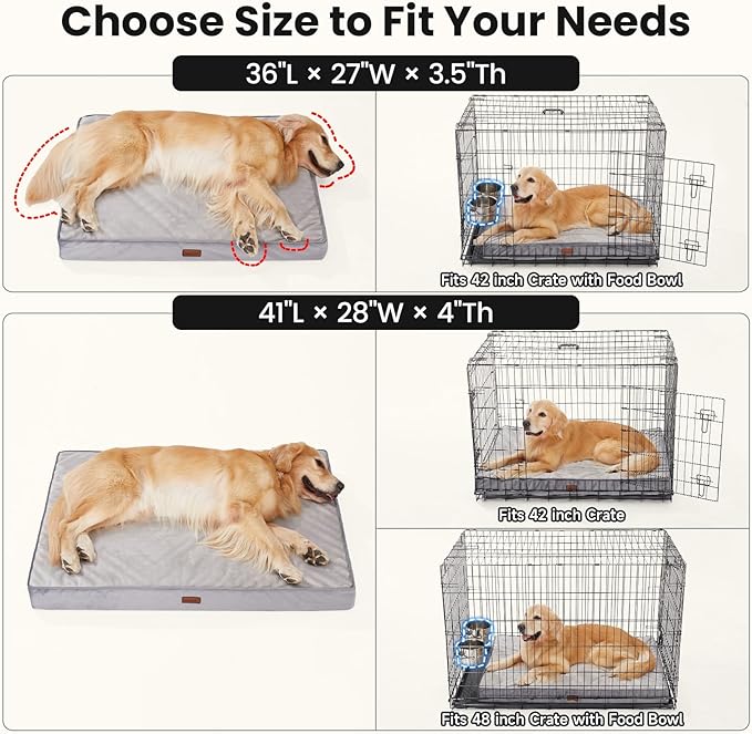 OhGeni Orthopedic Waterproof Dog Bed for Large Dogs, Machine-Washable Removable Cover in Easy-Clean Fabric, High Density Foam & Easy-Carry Handle, Suitable for Crate, 41 inch (Brown)