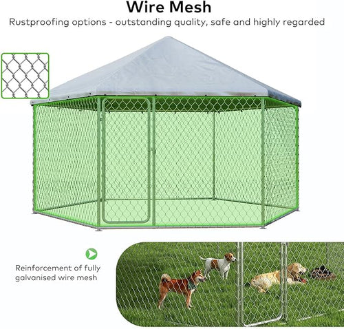12x12 Outdoor Dog Kennel Outside Heavy Duty Dog Enclosure with Waterproof UV-Resistant Cover & Security Lock (149.6" L x 149.6" W x 95.3" H)