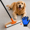 Carpet Rake for Pet Hair Removal – Carpet Scraper & Pet Fur Rake – Dog & Cat - Animal Fur Broom for Rugs & Furniture with Adjustable Lengths - Orange & Black