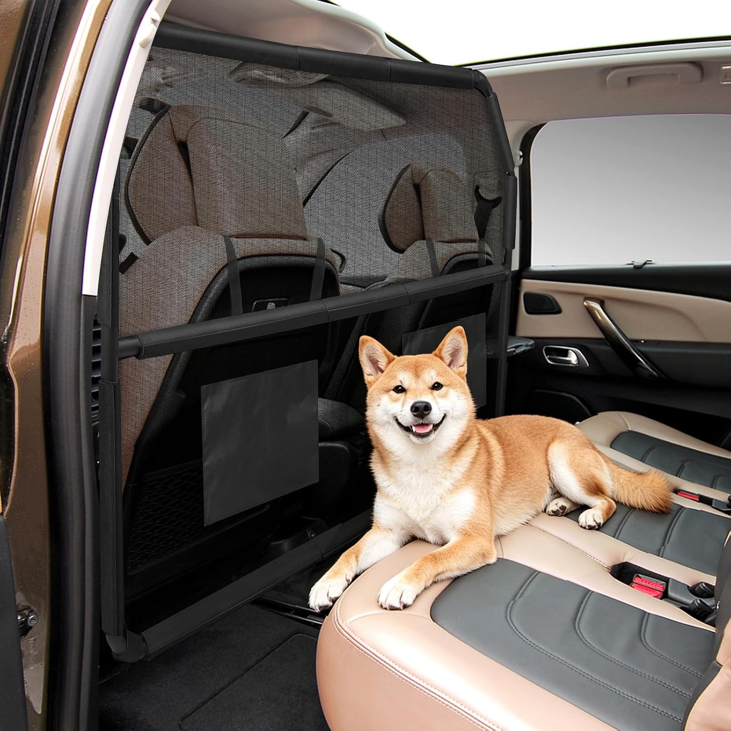 Dog Car Barrier for SUVs, 50" Wide Car Divider with See-Through Net Mesh, for Small Trucks and Cargo Area, SUVs & Mid-Sized Vehicle, SUV Dog Barrier Escape-Proof, Universal-Fit Pet Divider Gate