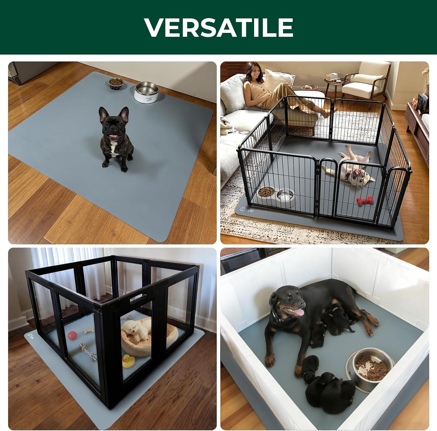 FXW Floor Protector Mat, Waterproof PVC, 55" x 55", Gray | Scratch & Chew Resistant, Quick Rinse Cleanup, Fits 24"H 8-Panel FXW Metal Playpens, Indoor Use