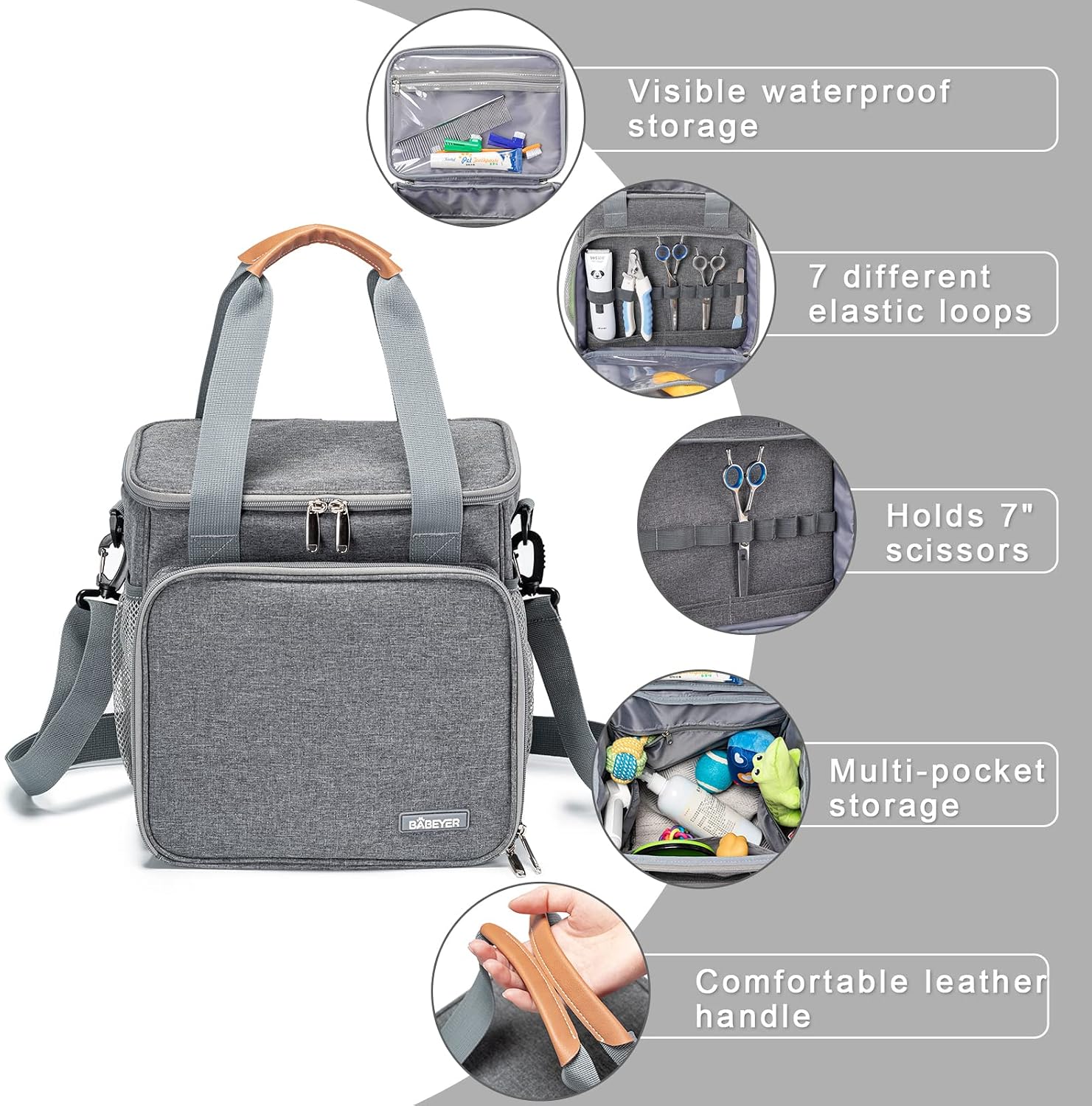 Pet Grooming Bag, Dog Grooming Supplies Organizer Tote Bag, Perfect for Pet Grooming Tool Kit Accessories-Grey
