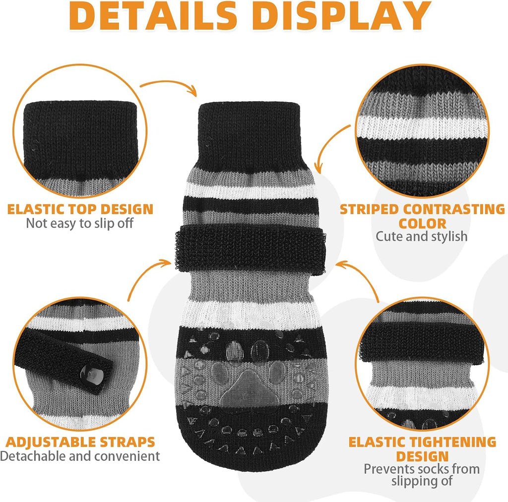 Anti Slip Dog Socks to Prevent Licking Paws and Slipping, Extra-Thick Grip Pet Boots & Paw Protectors, Winter Warm Puppy Shoes Booties for Hardwood Floors Small Medium Large Senior Dogs, L