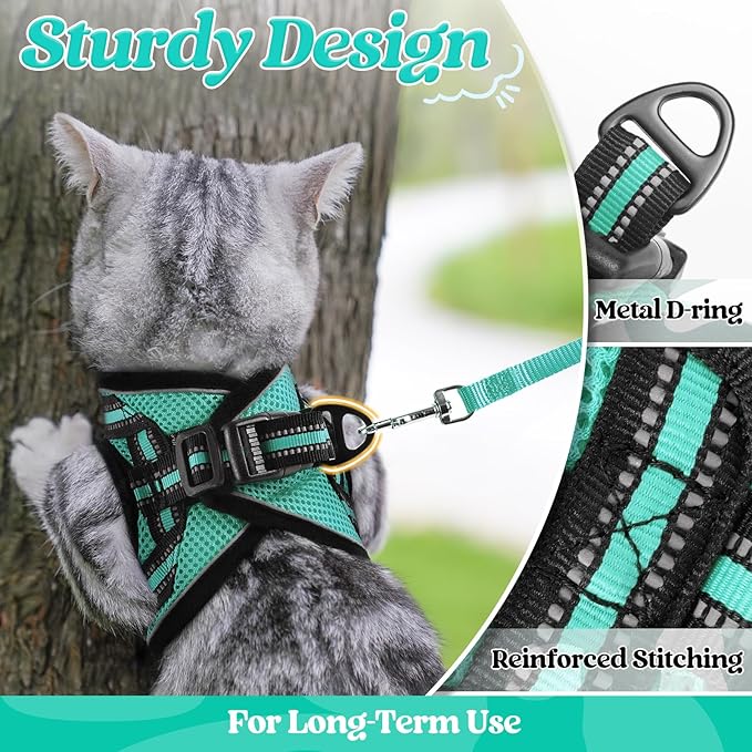 rabbitgoo Cat Harness and Leash Set for Walking Escape Proof, Adjustable Soft Kittens Vest with Reflective Strip for Cats, Comfortable Outdoor Vest, Green, XL