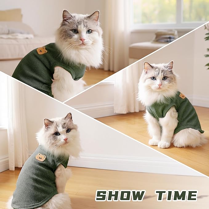 Waffle Knit Cat & Dog T Shirt for Small Dogs, Stretchable Puppy Shirt for Sphynx Cats & Small Breeds, Pet Clothes | Breathable Summer/Winter Apparel for Newborn(3PCS 2XLarge)