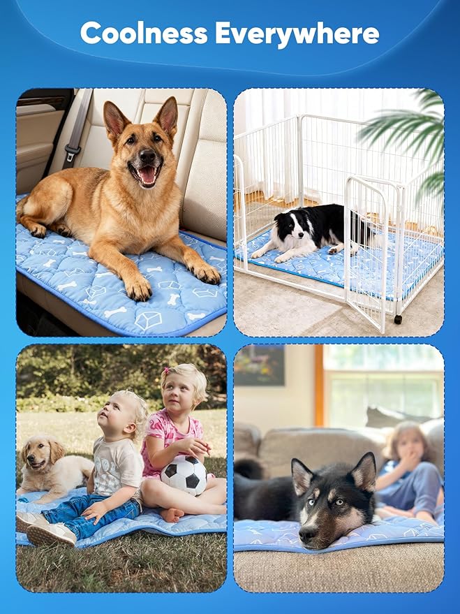 Rywell Dog Cooling Mat 2.0, Ocean Blue,24" x 18" Thick & Durable Cooling Ma for Dogs&Cats, Long-Lasting Cool with Waterproof & Color-Changing Arc-Chill Tech (Q-Max>0.5) Washable& Non-Toxic