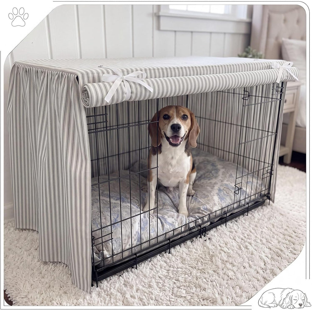 Ruffled Dog Crate Cover 36 Inches Gray Stripes Dog Crate Cover