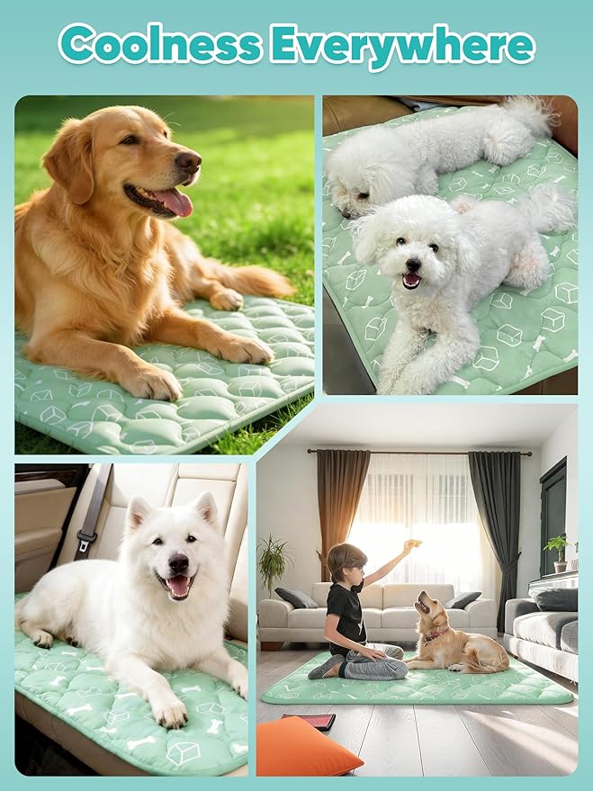 Rywell Dog Cooling Mat 2.0, Nature Green,36" x 27" Thick & Durable Cooling Mat for Large Dogs, Long-Lasting Cool with Waterproof & Color-Changing Arc-Chill Tech (Q-Max>0.5) Washable& Non-Toxic