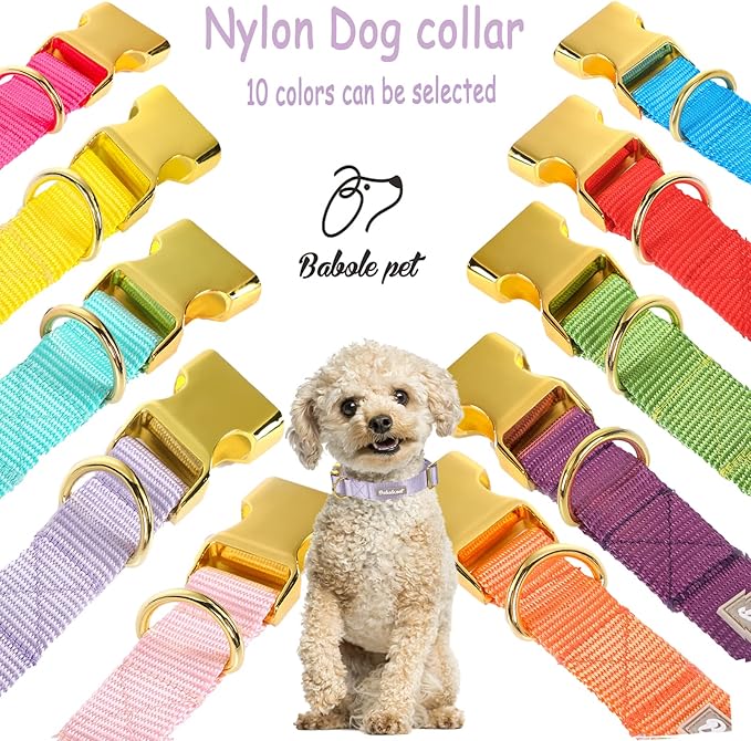 Nylon Dog Collar - Adjustable Lavender Soft Webbing Dog Collars for Small Medium Large Dogs Boy Girl Puppy Collar with Safety Metal Buckle XS